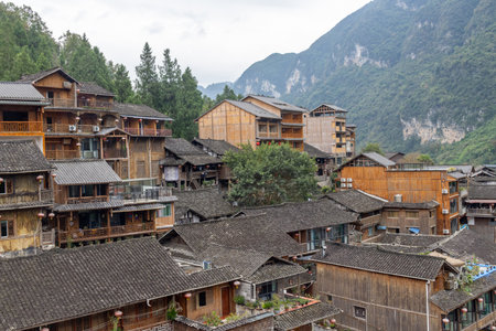 Chongqing, China- 5 Nov 2025: View of Gongtan Ancient Town scenic area at Chongqing, China. It is a national 4A-level tourist attraction in China and a famous historical and cultural townのeditorial素材