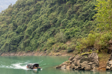 Pengshui, China- 5 Nov 2025: Scenic view of Wujiang River cruise ride at Chongqing, China. It allows tourists to enjoy the beauty of the mountains and rivers and explore the natural landscapeのeditorial素材