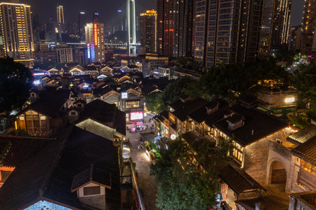 Chongqing, China- 10 Nov 2025: Night scene of Shibati or Eighteen Steps in Chongqing, China. It is charming historic street, blending traditional architecture with bustling modern city lifeのeditorial素材