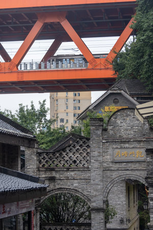 Chongqing, China- 8 Nov 2025: Architecture of Longmenhao Old Street in Chongqing, China. It is one of the best-preserved and largest historical and cultural old streets in urban Chongqingのeditorial素材
