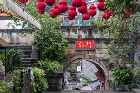 Chongqing, China- 8 Nov 2025: Architecture of Longmenhao Old Street in Chongqing, China. It is one of the best-preserved and largest historical and cultural old streets in urban Chongqingのeditorial素材