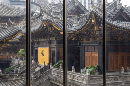 Chongqing, China- 11 Nov 2025: Beautiful architecture of Louhan temple in Chongqing, China. This...