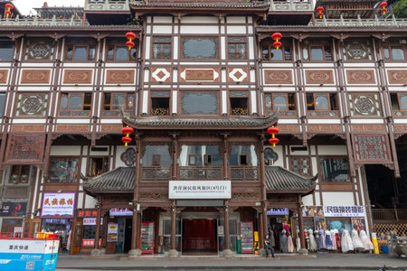 Chongqing, China- 2 Nov 2025:  Daytime view of Hongyadong in Chongqing, China. Hongyadong is one of the representative urban tourist areas with three-dimensional (3D) landscapesのeditorial素材