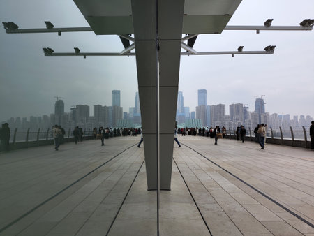 Chongqing, China- 2 Nov 2025: People view the beautiful scene of Chongqing at Raffles City, Chongqing.. Newly-built Raffles City on the square opened to public, allowing tourist to do shoppingのeditorial素材