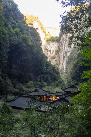 Tianfu House at Wulong Karst Geological Park, Chongqing. At the bottom of Three Natural Bridges, it was used as a relay station for couriering official documentsの写真素材