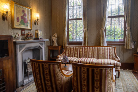 Tokyo, Japan- 27 Dec 2025: Western room, called the Phoenix Room at Yamamoto-tei, Tokyo. It is a unique early Showa-era space blending Japanese aesthetics with Western designのeditorial素材