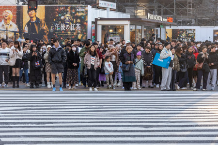 Tokyo, Japan- 16 Dec 2025: Shibuya Scramble Crossing in Shibuya area, Tokyo. It is rumoured to be the busiest intersection in the world and is one of Tokyo's most recognizable sightsのeditorial素材