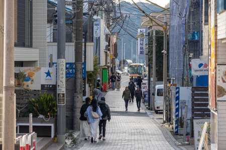 Enoshima, Japan-17 Dec 2025: Walking in the country side toward Enoshima island. The island offers a variety of attractions, including a shrine, park, observation tower and cavesのeditorial素材