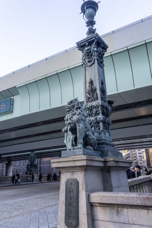 Tokyo, Japan-28 Dec 2025: Nihonbashi in Tokyo, Japan. It is a historic, elegant stone double-arch bridge featuring guardian lion statues and mythical Kirin figures, serving as a major landmarkのeditorial素材