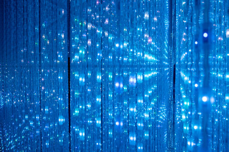 Beautiful lighting artwork with lighting Hundreds of strings of LED lights are hung from the ceiling...