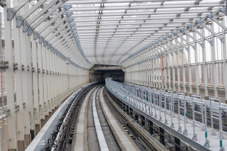 Railway track for Yurikamome Monorial in Tokyo. Yurikamome Line is fully automated, driverless...