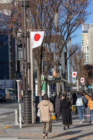Tokyo, Japan-28 Dec 2025: Street view of Ginza, upscale shopping district in Tokyo. The wide...