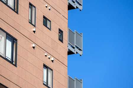 Residential houses and balcony with blue sky in Japan.