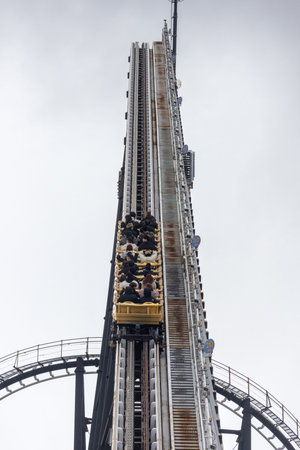 Fujiyoshida, Japan- 21 Dec 2025: Fujiyama, a steel roller coaster at Fuji-Q Highland Park, Japan. Fujiyama was the tallest roller coaster in the world when it opened in 1996のeditorial素材