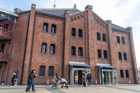 Yokohama, Japan- 23 Dec 2025: Akarenga or Red Brick Warehouse in Yokohama, Japan. It is a historic, renovated complex of red brick buildings, serving as a popular spot for shopping and diningのeditorial素材
