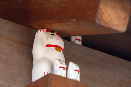 Tokyo, Japan - 26 Dec- 2025: Beckoning cat or maneki-neko figures located inside Gotokuji Temple, located in the Setagaya ward of Tokyo. There are believed to bring good luck, fortune, and happinessのeditorial素材