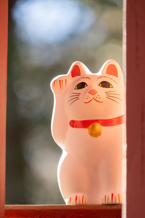 Tokyo, Japan - 26 Dec- 2025: Beckoning cat or maneki-neko figures located inside Gotokuji Temple, located in the Setagaya ward of Tokyo. There are believed to bring good luck, fortune, and happinessのeditorial素材