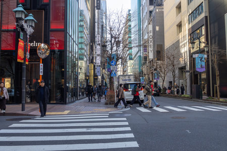 Tokyo, Japan-28 Dec 2025: View of Ginza area in Tokyo, Japan. Ginza is Tokyo's most famous upmarket...