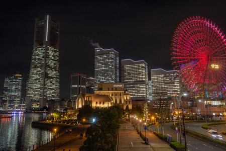Yokohama, Japan- 23 Dec 2025: Skyline of Yokohama towards the Minato Mirai district , Japan....