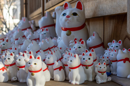 Tokyo, Japan - 26 Dec- 2025: Beckoning cat or maneki-neko figures located inside Gotokuji Temple,...
