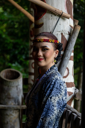Kuching, Malaysia - 27 Jan 2026: Beautiful Sarawak lady with traditional Orang Ulu Costume. Worn...