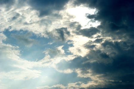 blue sky, white clouds and sunlight