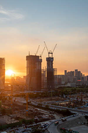 china skyline at sunset with reflectionのeditorial素材