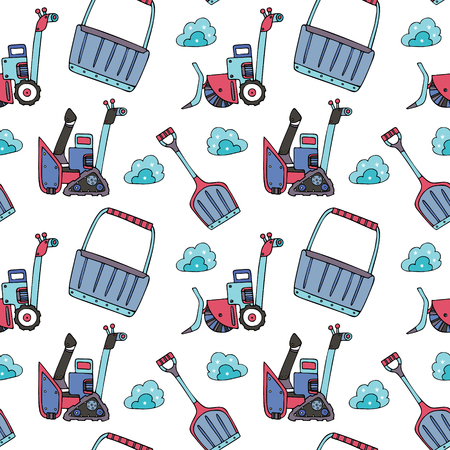 Snow and ice removal seamless pattern, in doodle style. Finr for wrapping paper, stationery and backgrounds.のイラスト素材