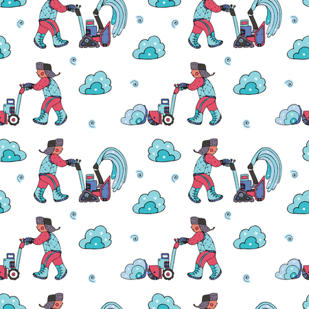 Snow removal seamless pattern, in doodle style. Finr for wrapping paper, stationery and backgrounds.のイラスト素材