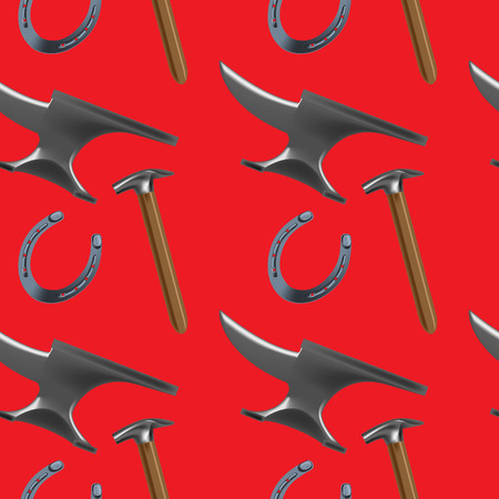 Contrast color seamless pattern with farrier's tools in realistic style. All the basic instruments for hoof care and shoeing. Fine for farrier's shop banners, catalogues and horsemanship sites and books.のイラスト素材