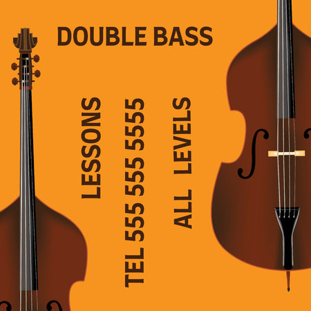Double bass lessons brochure with bass in realistic style. Ready design.のイラスト素材