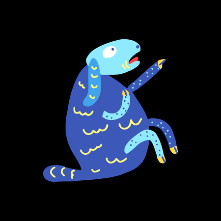 Surprised doodle sheep against black background.のイラスト素材