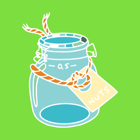 Kitchen glassware with labels. Storage ideas for zero waste kitchen. Sustainable household.のイラスト素材