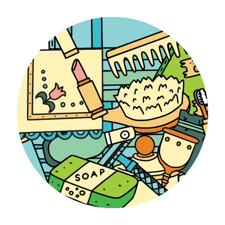 Zero waste beauty products. Doodle illustration in a round frame.のイラスト素材