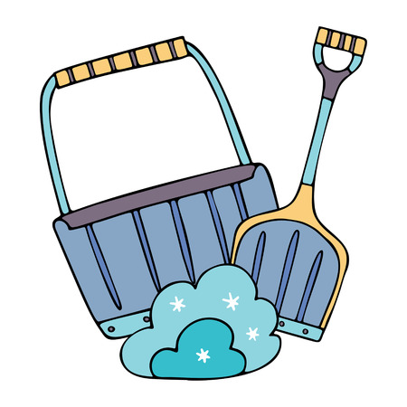 A shovel and a pusher with a snowdrift. Fine for ice and snow removal services promotion, articles abot de-icing equipment and snow clearing work.のイラスト素材