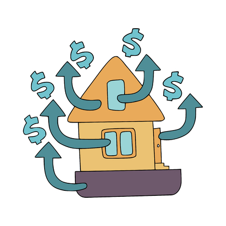 Home energy audit doodles with symbolic waste of dollars through poor insulation, foundation, windows and roof. Fine for specialized services of home energy audit, their promomaterials and brochures.のイラスト素材