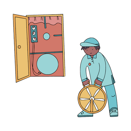 Energy audit with blower door test doodles for specialized services sites, promomaterials and brochures.のイラスト素材