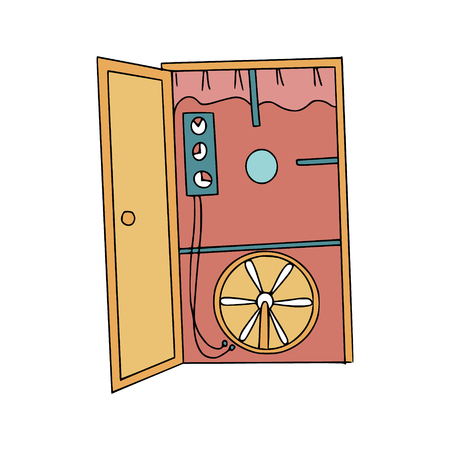 Energy audit with blower door test doodles for specialized services sites, promomaterials and brochures.のイラスト素材
