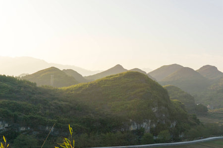 The mountains in the sunset viewの写真素材