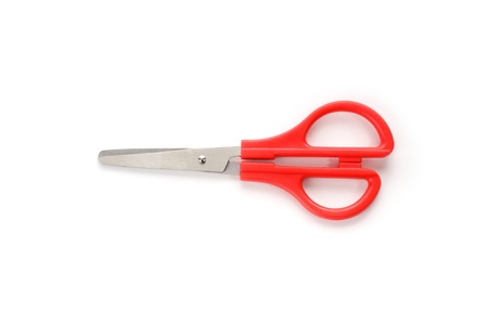 A pair of closed red scissors