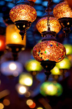 Colorful traditional lamps lit up 