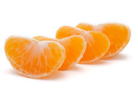 Peeled mandarin isolated on white backgroundの写真素材