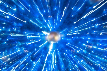 Abstract blue atom model with blue lightsの写真素材