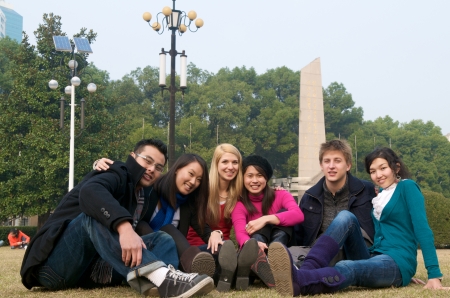Group of diverse students on campusの写真素材