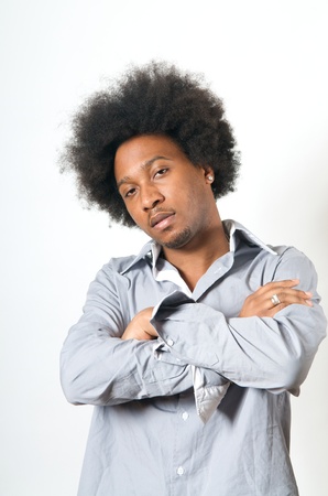 African American Teenager in Shirt with Afro lookの写真素材