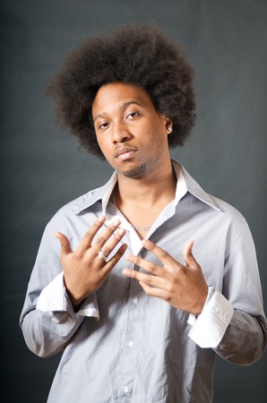 African American Man in Shirt with Afro lookの写真素材
