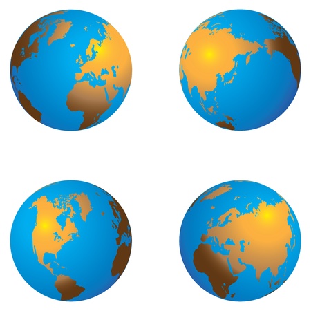3D Color Continent Globe with different viewsのイラスト素材