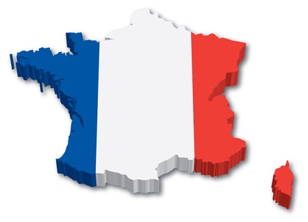 3D France map with flag illustration on white backgroundのイラスト素材