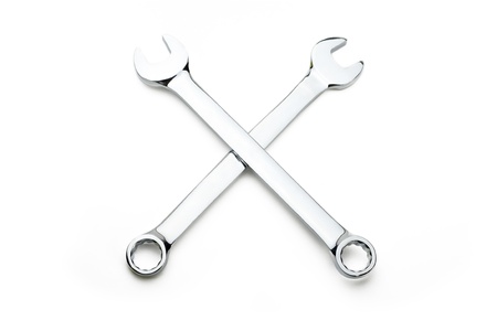Chrome metal forkwrench on white background