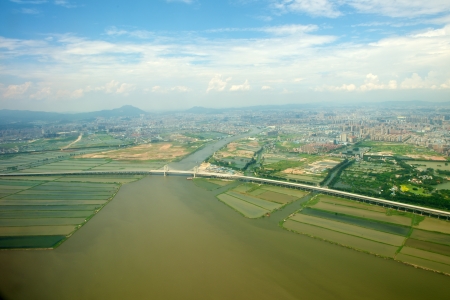 Aerial view of the city of Shenzhen in Chinaの写真素材
